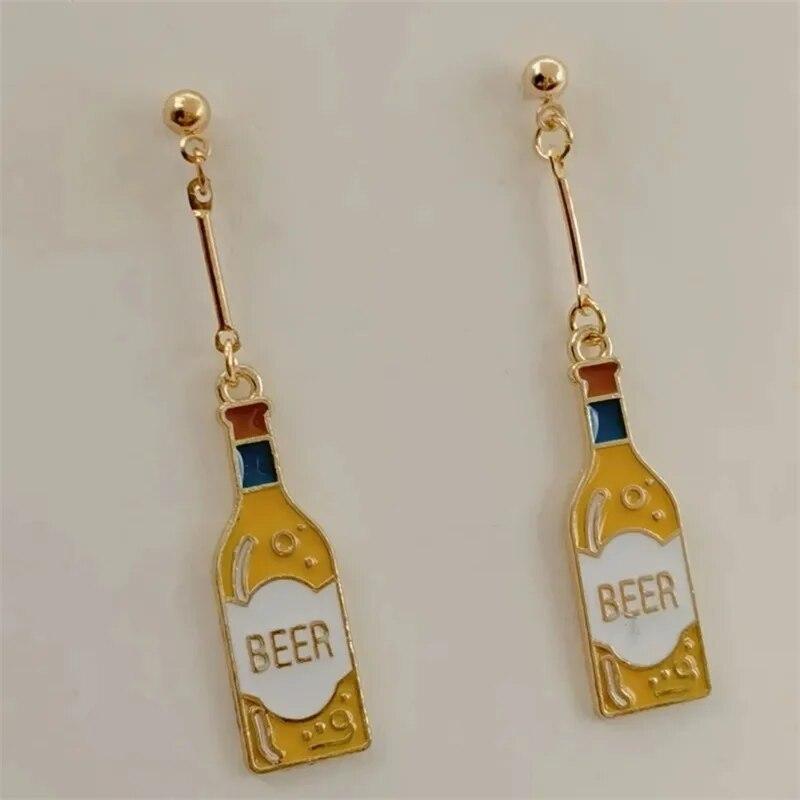 

Cute WIne Bottle Glass Shape Drop Earrings For Women Gold Plating Metal With Epoxy Wine Beer Bottle Charm Ins Earrings