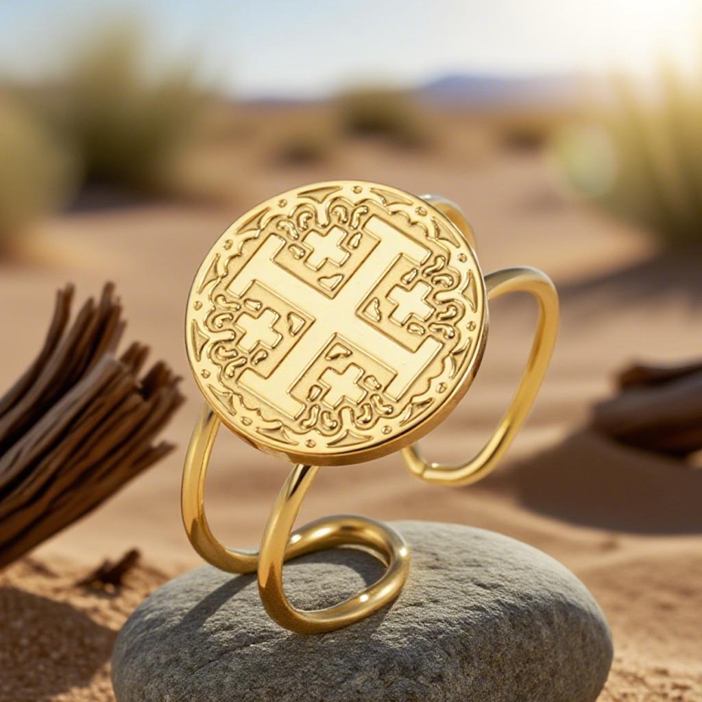 Anelli con Croce di Gerusalemme Dawapara Anello da Dito Religioso Regolabile Benedizione Cristiana Gioielli in Acciaio Inossidabile Regalo di Anniversario