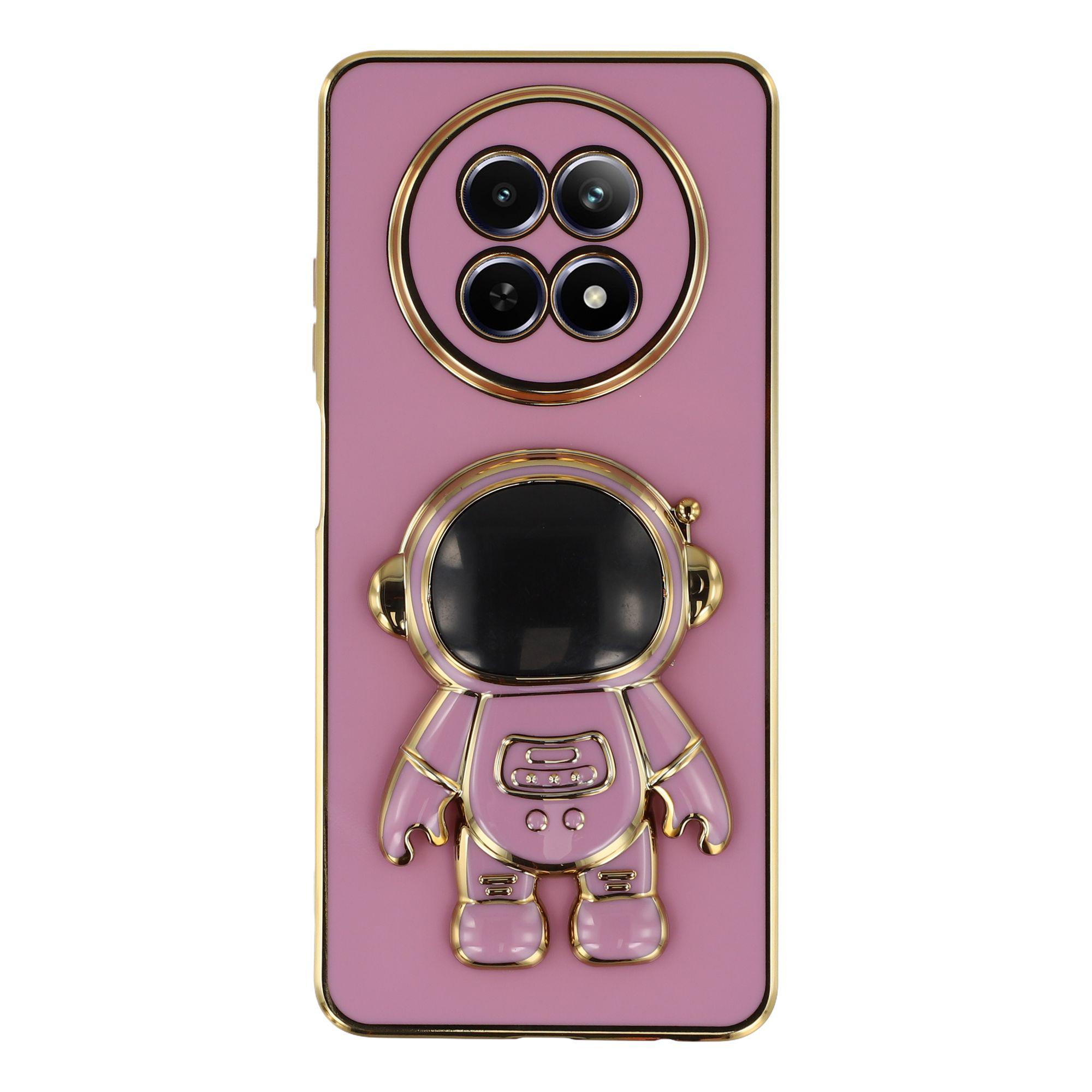 

For Realme 12 5G Case Electroplating Soft TPU Phone Cover with Astronaut Hidden Kickstand Purple