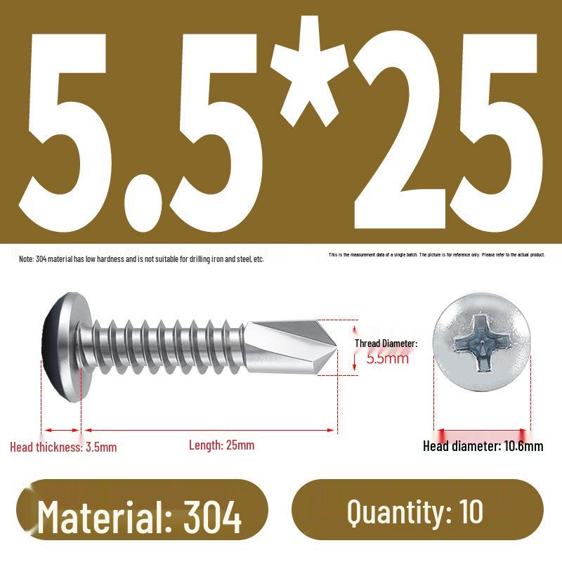 Stainless Steel 304 Phillips Round Head Self-Drilling & Tapping Screws, M3.9/M4.8/M5.5 Swallowtail Bolts