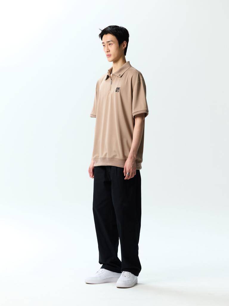Jeimiweseuteu Half-Zip Jersey Collar T-Shirt (Beige)