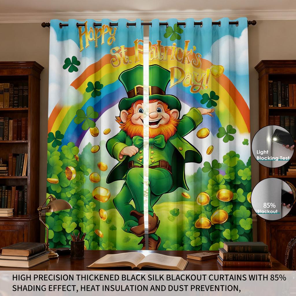 2pcs St. Patrick's Day Printed Perforated Blackout Curtains In Multiple Sizes For Living Rooms   Bedrooms   And Home Decor