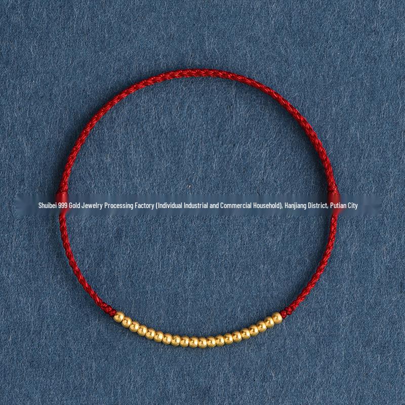 999 Gold Zodiac Red Bracelet: Crushed Disco Beads & Gold Luck Charm, Perfect Gift for Girlfriend