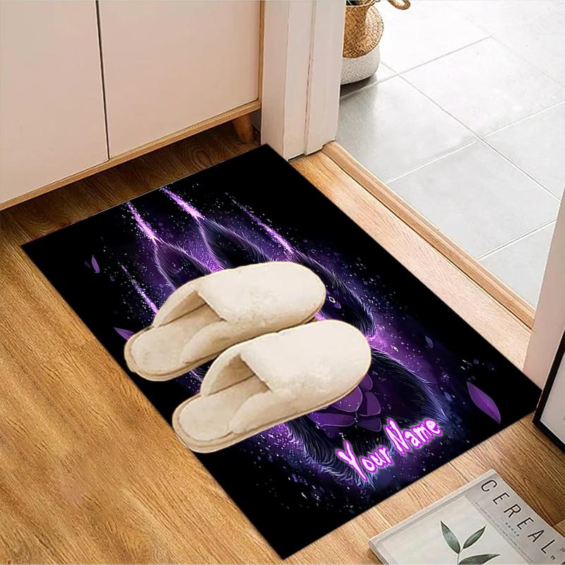 1PC Custom Name Purple Rose Paw Print Theme Floor Mat Ideal for Living Room, Game Rooms, Office, Bedroom Floor Mat Design