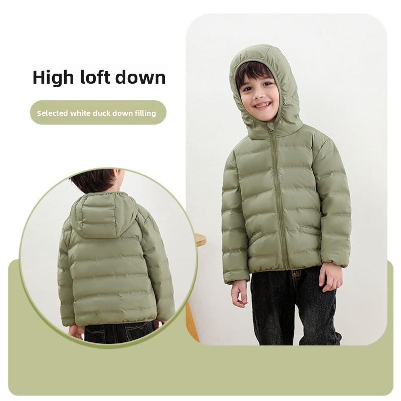 Children's Down Jacket White Duck Down Seamless Kids' Wear Hooded Lightweight Style Boys' & Girls' Coats Large, Medium, Small Sizes