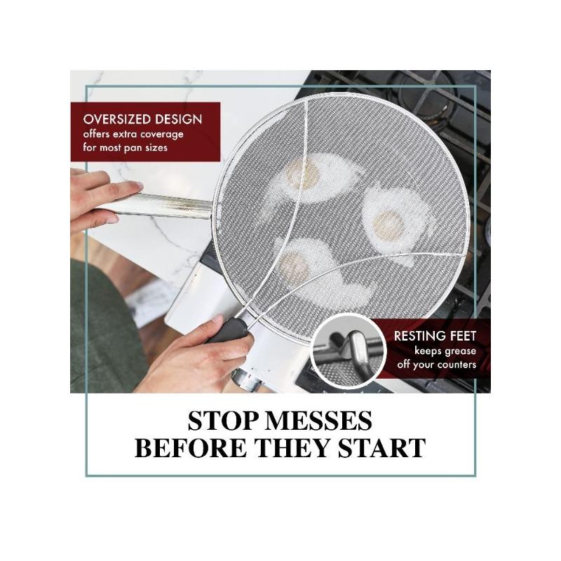 Frying Pan Sprinkler - Stainless steel grease splash Guard - Covers oil splashes when frying bacon, cooking fried chicken or popcorn