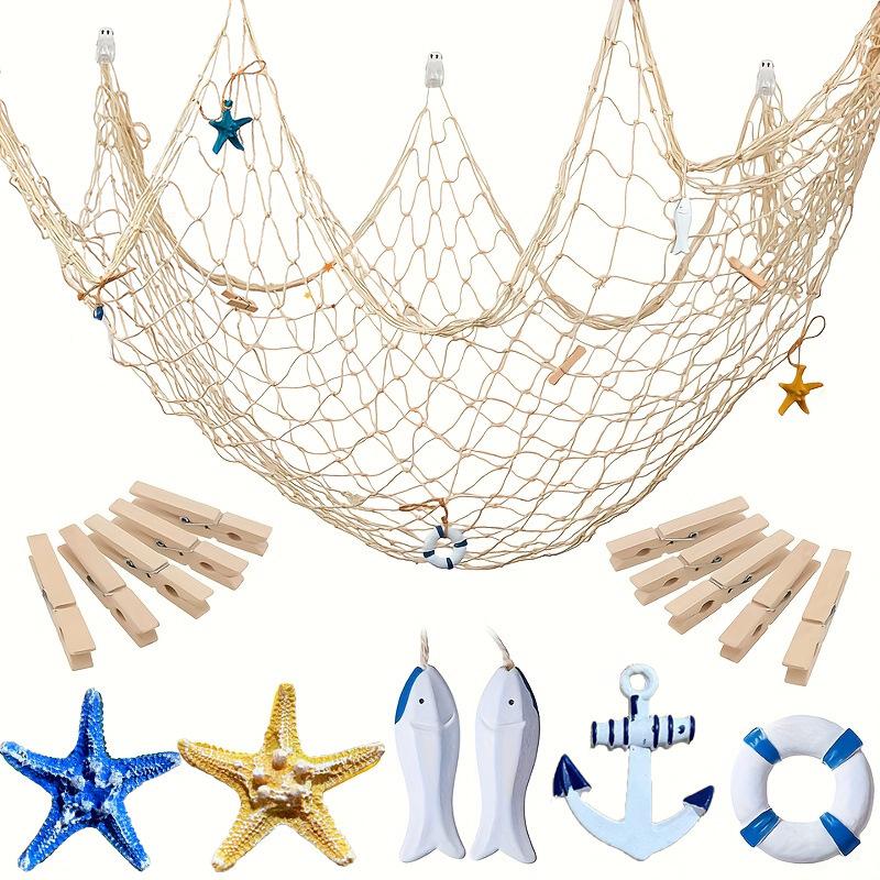 Nautical Wall Décor Set: Fishing Net, Lifebuoy, Anchor, Starfish, Fish, and Photo Props