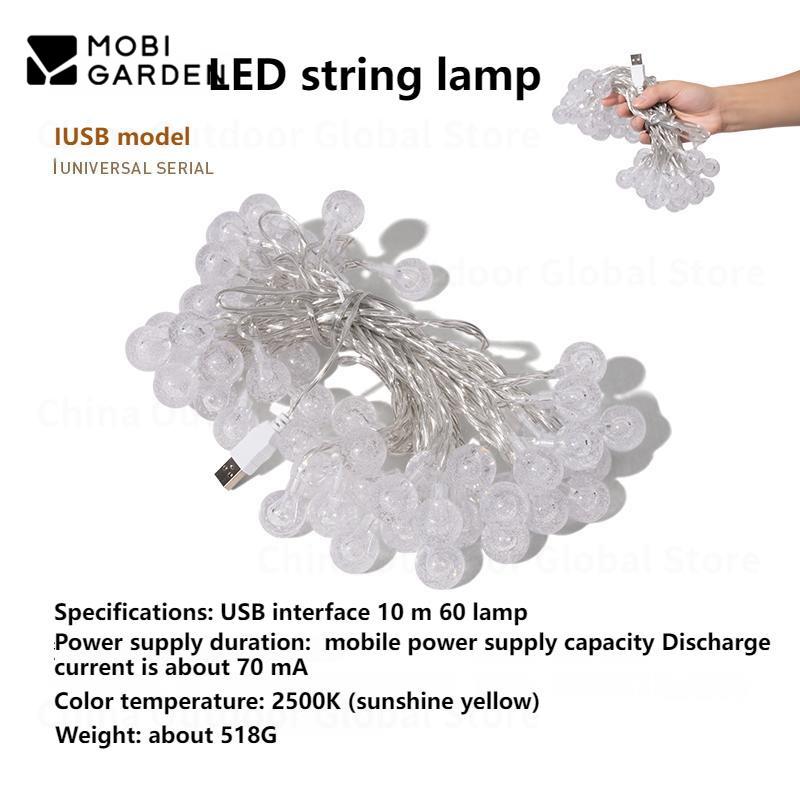 MOBI GARDEN Camping Lamp 10m Length 60 Lights Ultralight Portable Outdoor Led String Lights Atmosphere Lamp Free Storage Bag USB Type