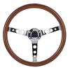 15in 6 Hole Steering Wheel Retro Mahogany Wood Grip Stainless Steel Spoke with Horn Cover Cable