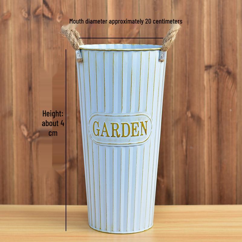 Hydration Bucket Retro Wrought Iron Flower Vase for Home Decor and Arrangements - Extra Large Dried Fresh Floral Display Cylinder