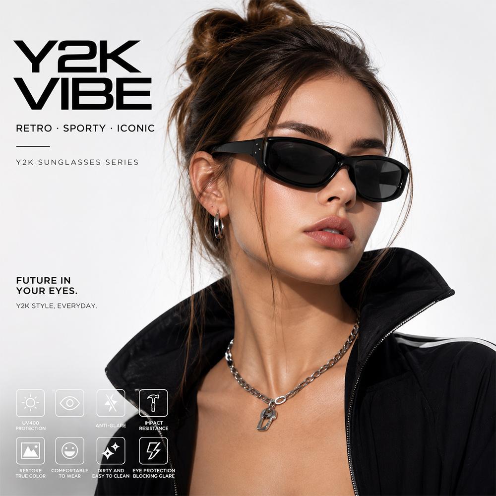Y2K Punk Spor Güneş Gözlüğü Kadın Erkek Sarma Dikdörtgen Gözlük UV400 Sürüş Bisiklet Vintage Moda Lüks Güneş Gözlükleri Gözlük