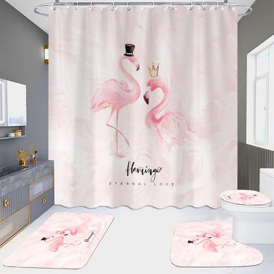 Pink Flamingo Druck Duschvorhang Set Für Badezimmer Rutschfest Liebesvogel Badematte Und Vorhang Set Badteppich Toilettenteppich