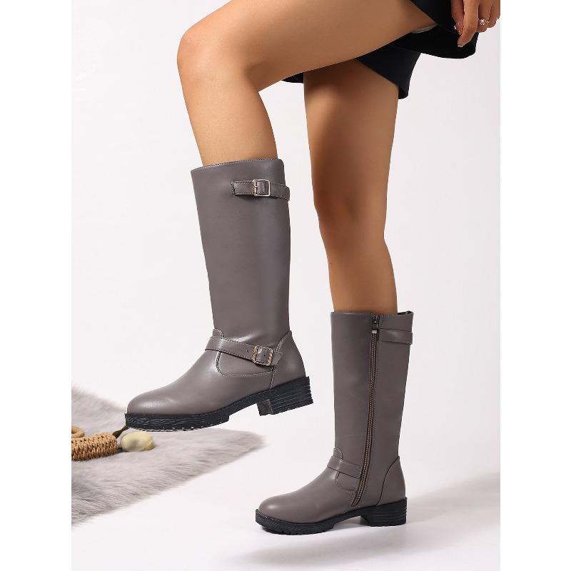 Belt Buckle Slimming Knight Boots 2025 Winter New Plus-size High Boots for Women