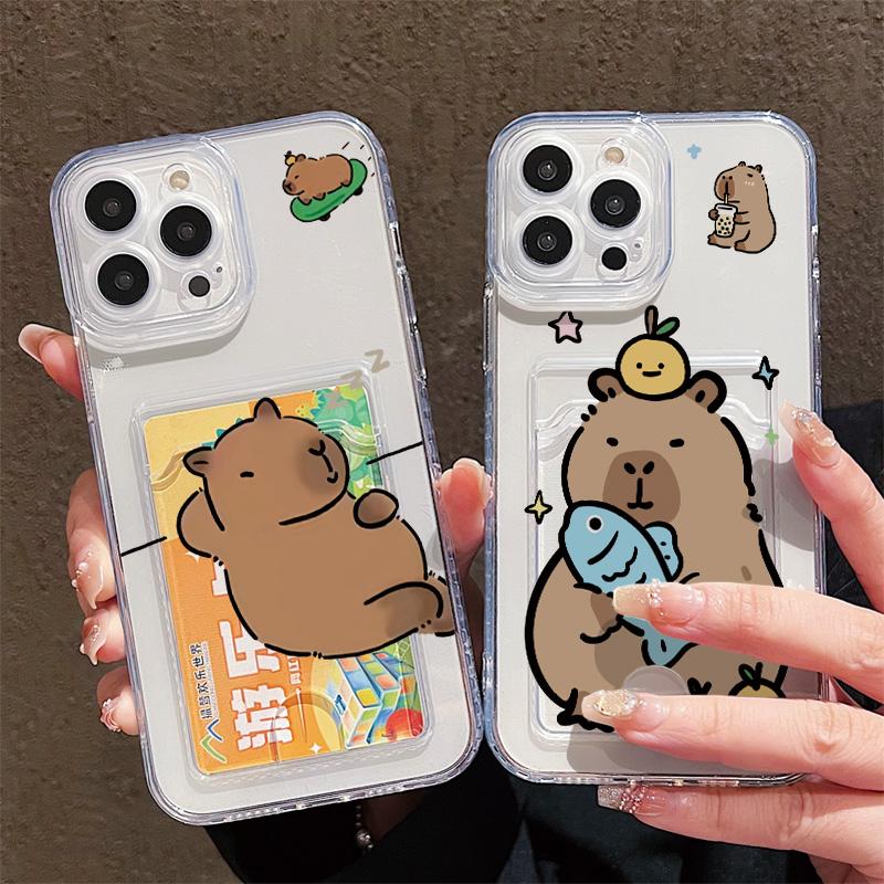 Card Slot Holder Silicone Wallet Pocket Case For Realme C55 C65 Oppo A60 A3 Pro Samsung A16 A26 A36 A56 iPhone 17 16 14 13 Cover Clear Phone Bumper