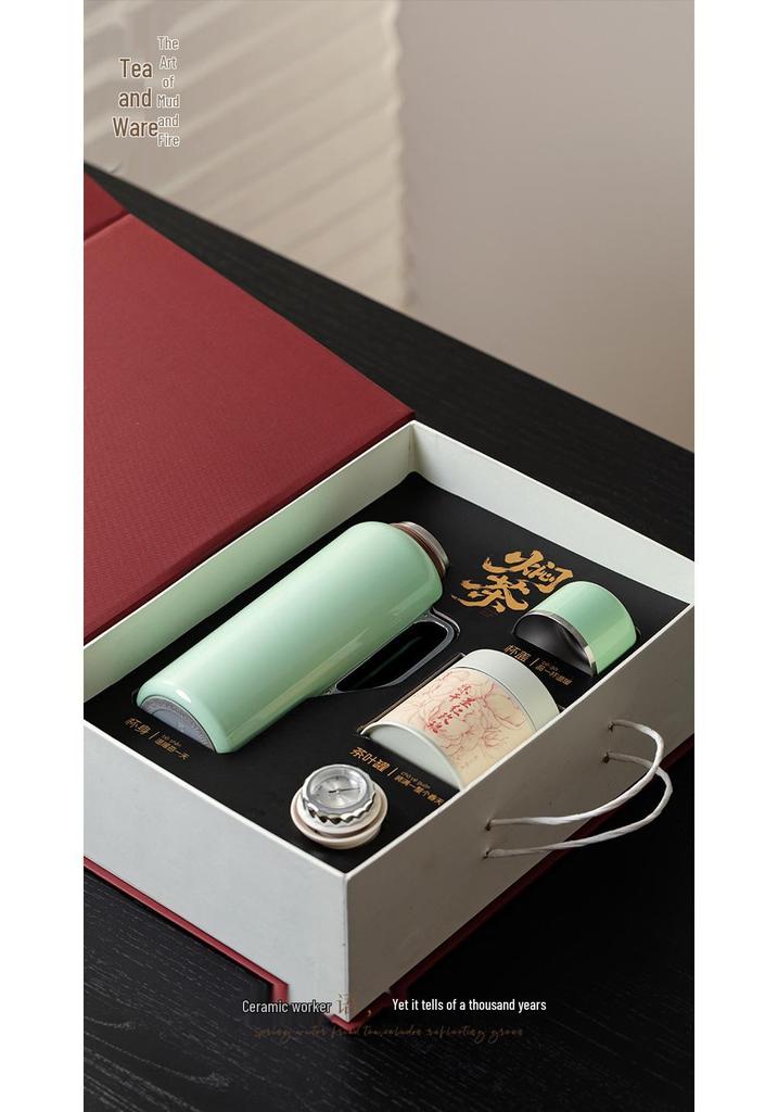 Tang Song Blue Stainless Steel Thermos Flask & Teapot Portable Gift Set
