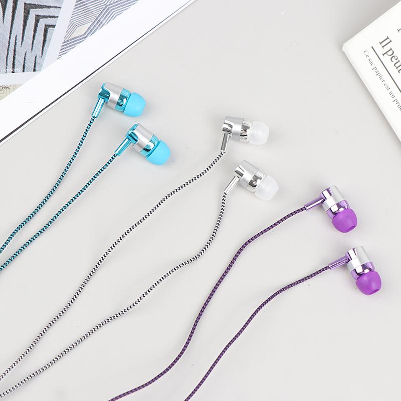 1Pc Stereo Earbuds Earphone Wired Nylon Weave Cable Earphone Headset With Mic