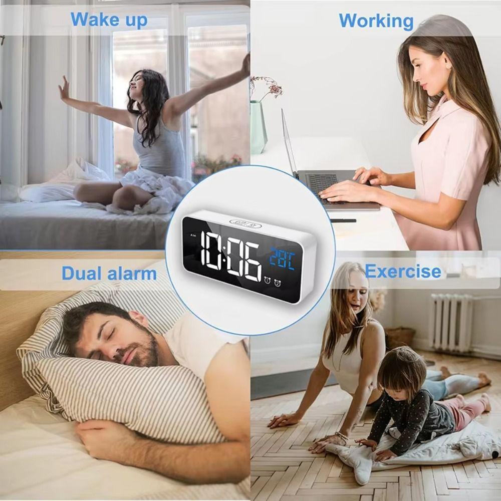 Voice Control LED Digital Clock Mirror Desk Clock Table Clock Music Alarm Clock  Home Office