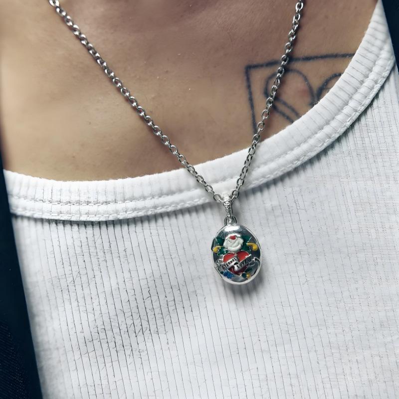 Personalized Silver Chain Colored Love Tattoo Style Necklace, Niche Retro Trendy Cool Style Accessories Single Item