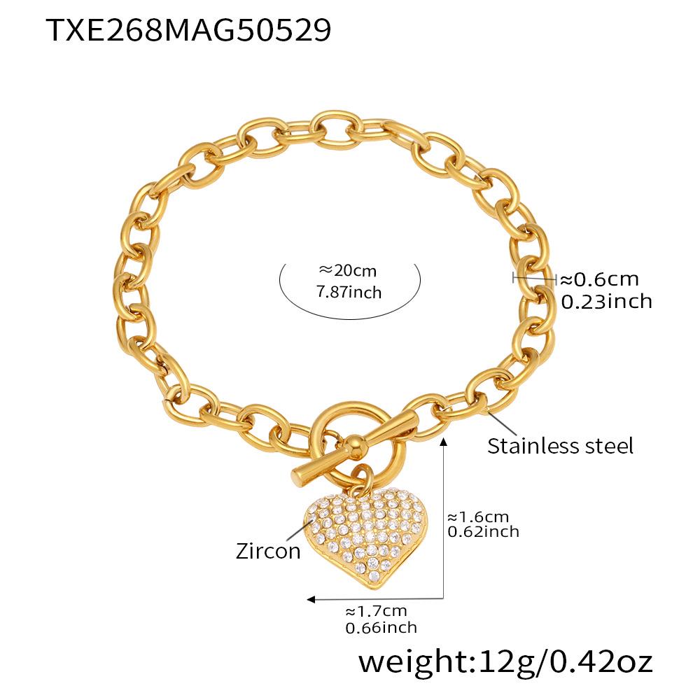 Qiong Yao 5A Zircon Full Diamond Heart Clasp Necklace  Bracelet Set - European Light Luxury Stainless Steel Jewelry