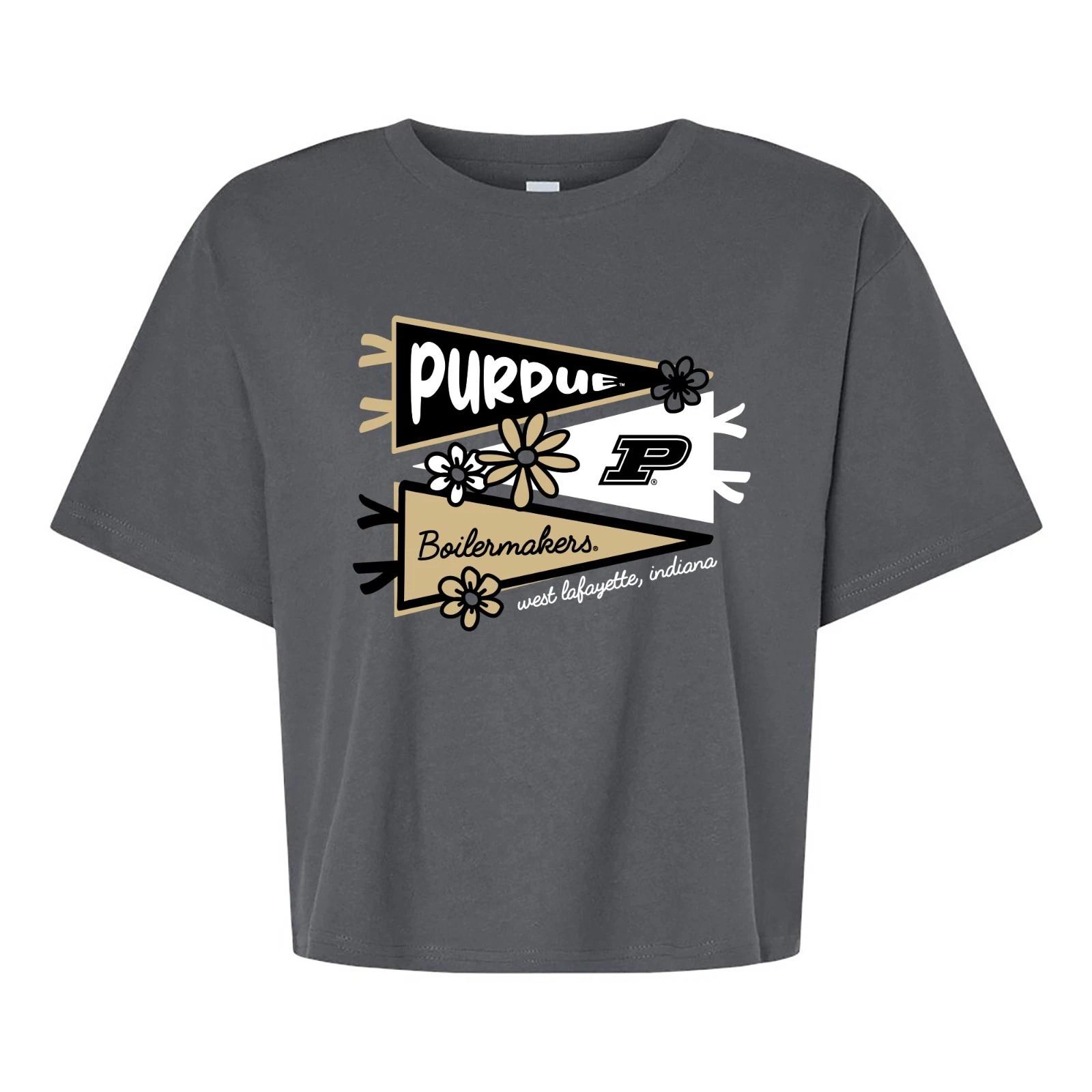 Purdue Cute Pennant Women s Fine Jersey Boxy Tee - Asphalt XL