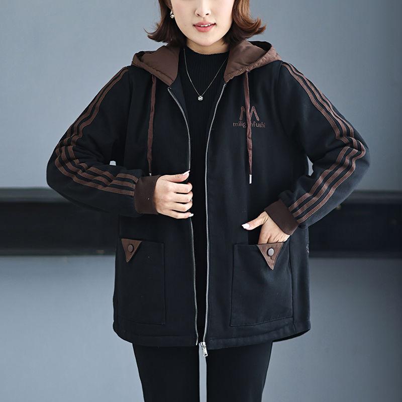 

Plus Size Velvet Women s Autumn and Winter New Loose Slimming Hooded Sweatshirt Mom Thickened Jacket 3XL