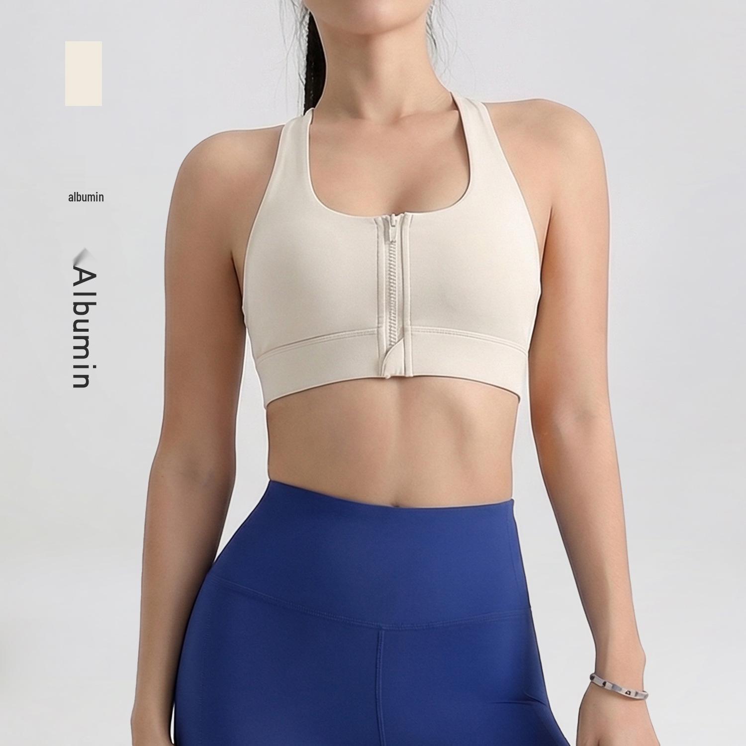 Front Zip Shockproof High-Intensity One-Piece Sports Bra with Removable Pads L