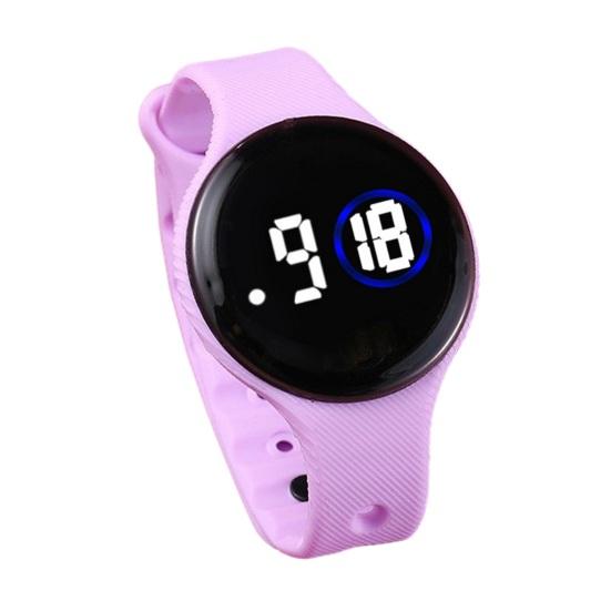 

Детские светодиодные цифровые часы с круглым циферблатом, водонепроницаемые часы для плавания, регулируемый силиконовый ремешок, точное время, четкий дисплей, детские студенческие наручные часы фиолетовый