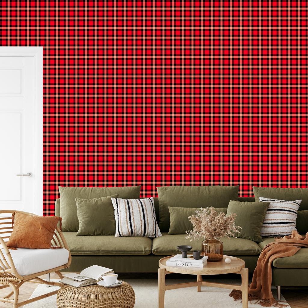 Red and Burgundy Checkered Wallpaper for Living Room and Bedroom 50x1000