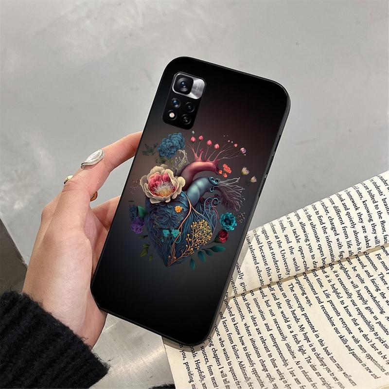 

Чехол для телефона с сердечком и цветком для Xiaomi Redmi note 13 12 Pro 11S 11 10 Pro 10S 12S Redmi 10 13C 9C Redmi Note 12 4G