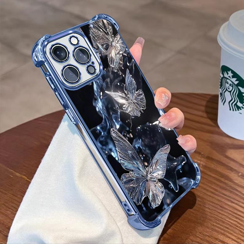 Dream crystal butterfly suitable for iphone16pro electroplated frame mobile phone case Apple 15/14pm anti-collision soft case