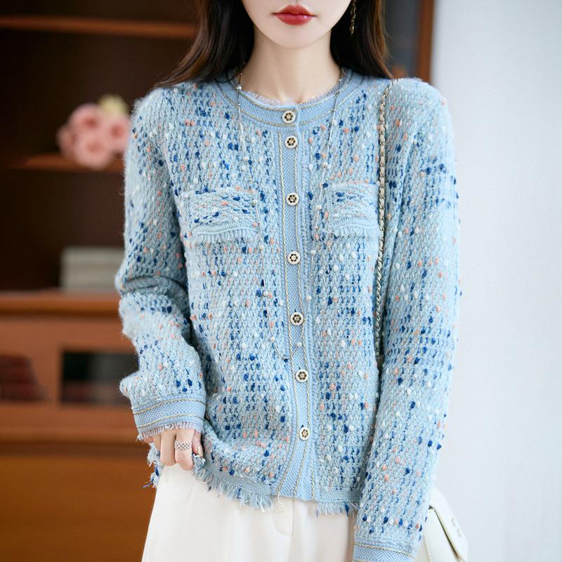 Spring & Summer Wool Sequin Tassel Cardigan - Women's Casual Long Sleeve Stylish Outerwear