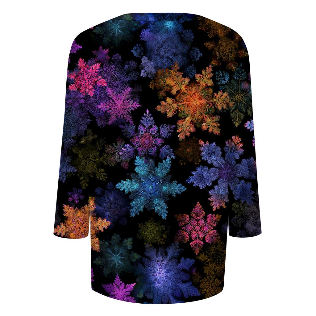 Women's Tops Three-quarter Sleeve Shirt V-neck Loose Casual Shirt Print T-shirt