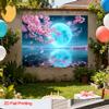 2D Plane the Cherry Blossom Lake Scenery Under the Moonlight Is Very Suitable for Both Indoor and Outdoor Use Polyester Fiber