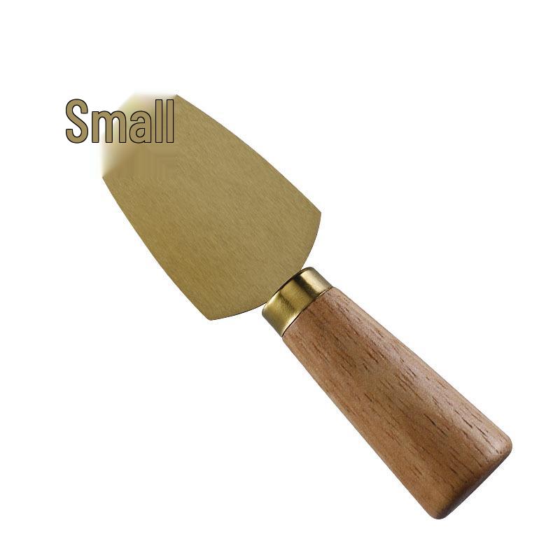 Stainless Steel Gold Cheese Knife Set with Fork and Rubberwood Handles