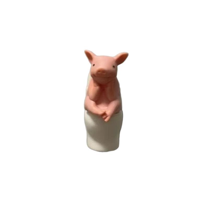 Cute Pig Bathroom Decor Statue PVC Material Toilet Sitting Shape 1PC Tabletop Wall Mount for Desktop Ornament
