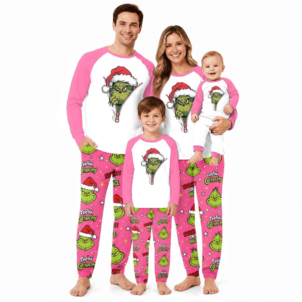 Family Matching Christmas Print Long Sleeve Loungewear Set for Parents and Kids