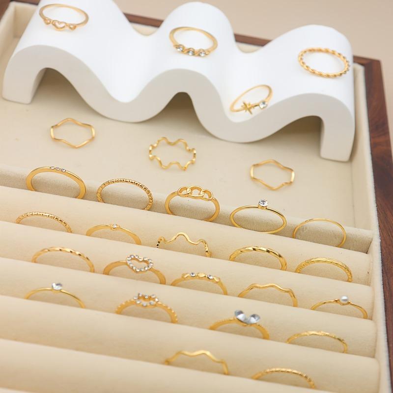 28Pcs Stacking Ring Set - Elegant Zinc With Cubic Zirconia For Women, Perfect For Daily Wear & Parties