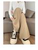 Women's Retro Minimalist Wide-Leg Khaki Suit Pants with Old Money Style Leather Belt