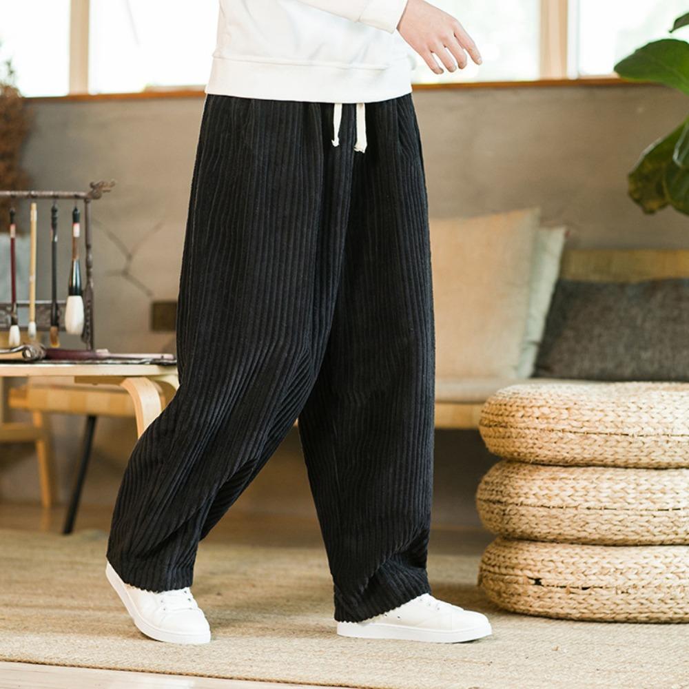 Oversized Pants Tradition Casual Autumn Wide-leg Trousers Harajuku Corduroy Streetwear Straight Pants Male Elastic Waist Loose