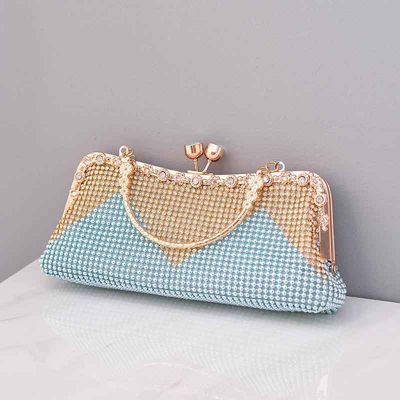 2025 Luxury Design Diamond Splicing Beads Women Evening Clutch Bag Lady High End Party Handbag Wedding Shoulder Crossbody Bag