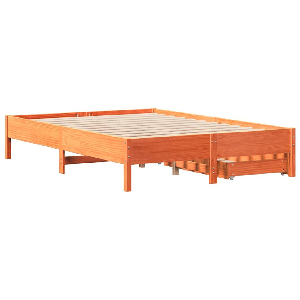 Vidaxl Bed Without Mattress, Waxed Brown, 140X200 Cm, Pine Wood