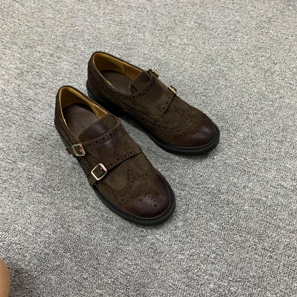 Spot second hair! Grape mother same British style exquisite carved baroque single shoes thick heel small leather shoes loafers