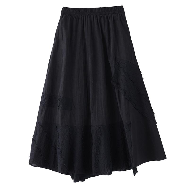 Taille plus noir Taille haute patchwork de dentelle vintage Printemps été automne décontracté ample long pour femme jupes jupe femme