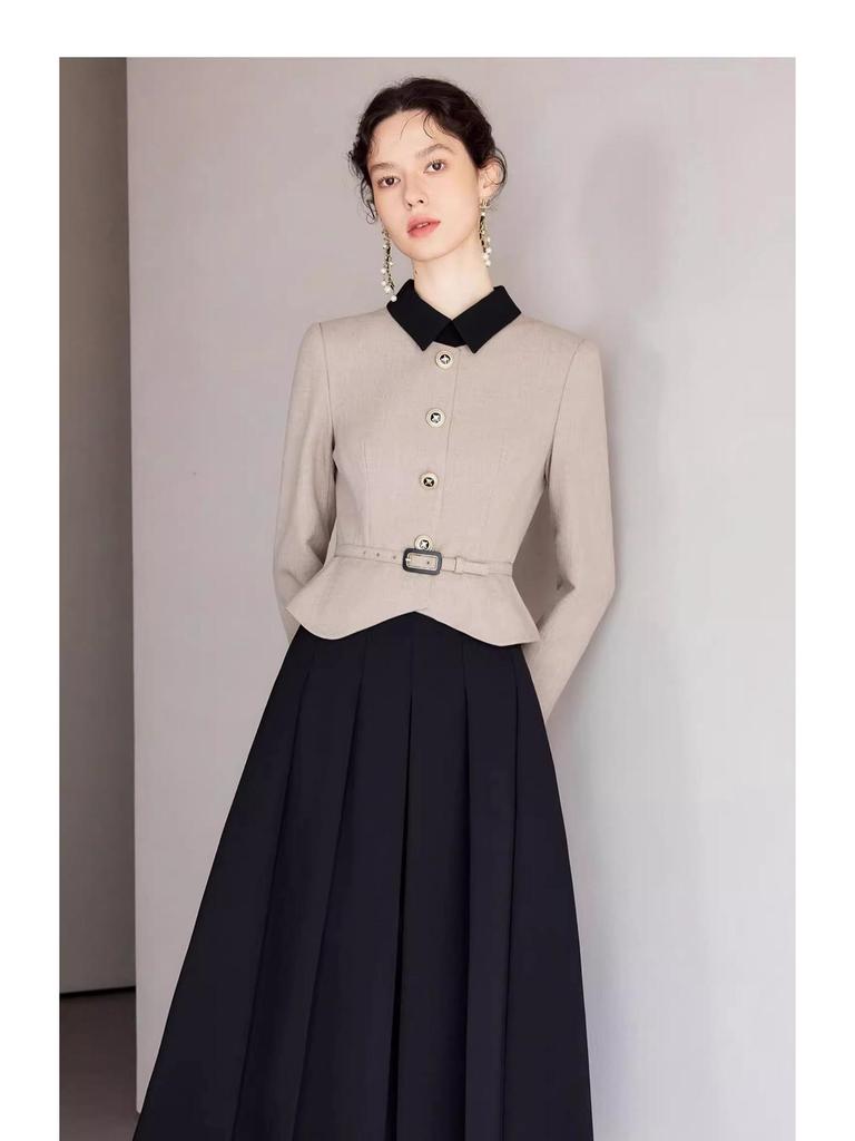 2025 Fashionable Slimming Two-Piece Little Black Dress with Color Block for Autumn/Winter – Women's Formal Wear