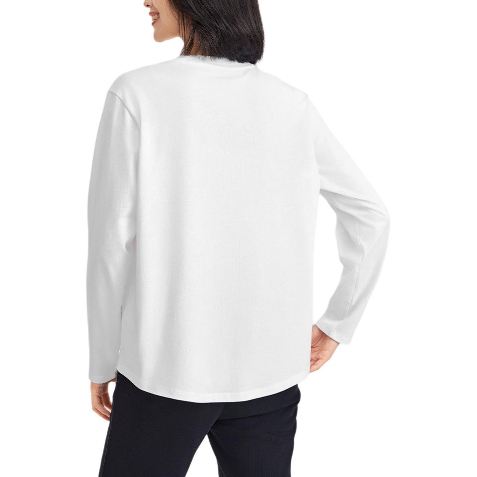 Skechers Trefoil Embroidered Skin-Friendly Pure Cotton Sports Long Sleeve T-Shirt Women Tops Bright-White L324W088-0019