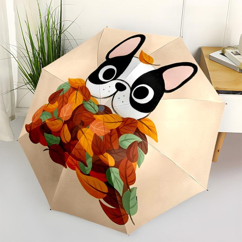 

1pc Autumn Leaves Dog Automatic Folding Umbrella - Portable Collapsible Design, 8-Rib Iron Frame, Durable Fabric yy251125169
