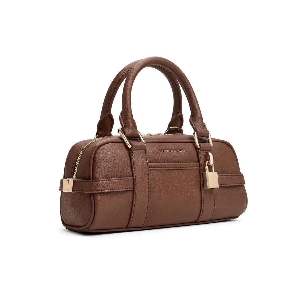 Charles & Keith Small CK 26 Spring Vintage Boston Bag Women Handbag Chocolate Cream CK2-30782785
