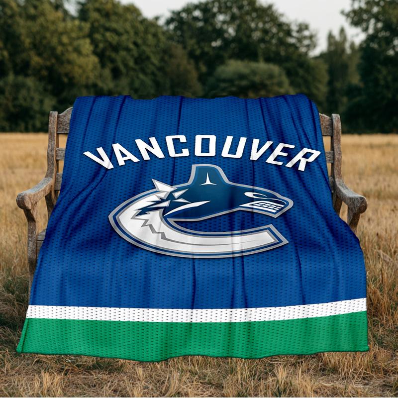 Hockey Team Vancouver-Canucks Blanket Flannel Throw for Sofa, Indoor, Camping, Living Room, Office, Chair, And Bed Soft Birthday Gift