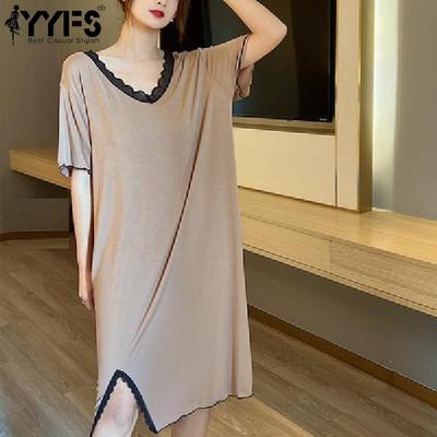 Women's Fashion Summer Spring Solid Color Print Short Sleeve V-Neck Loose Waistline Casual Dresses