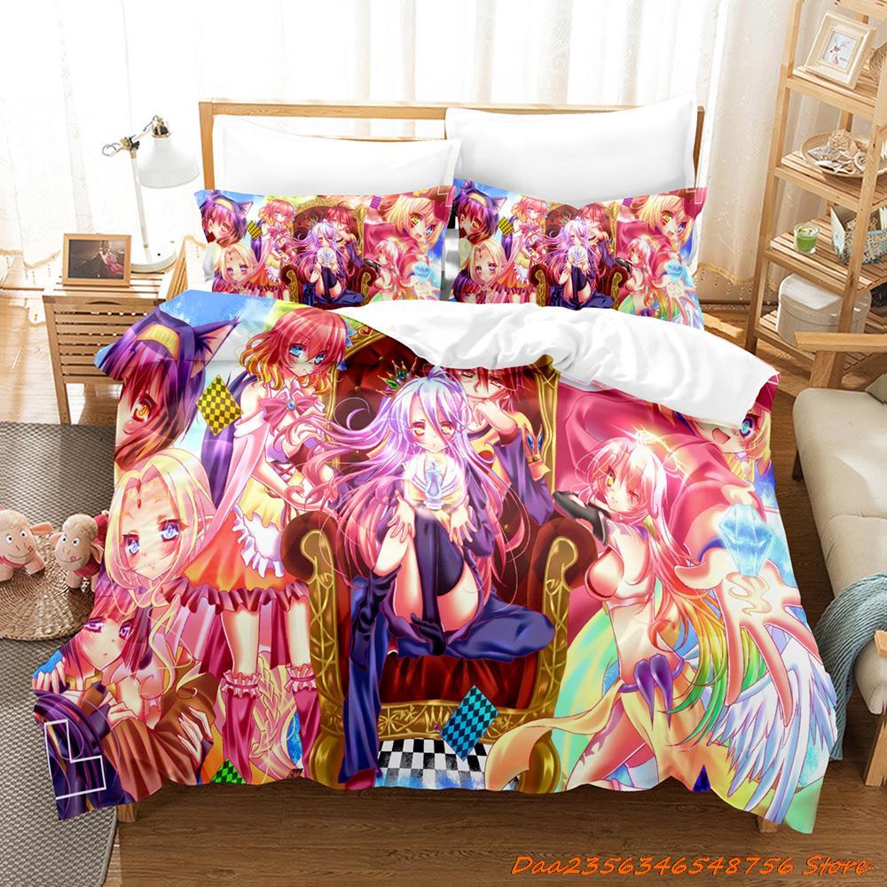 New Personelity New No Game No Life Bedding Set Cartoon Anime Three-Piece Set Adult Kid Bedroom Duvetcover Sets 3D Kawaii Girl